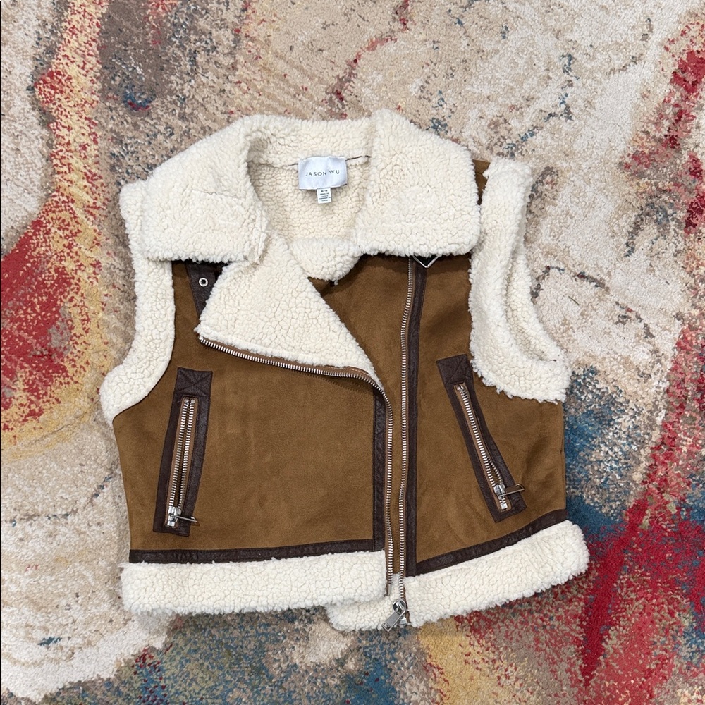 Jason wu Brown and Cream Shearling Vest